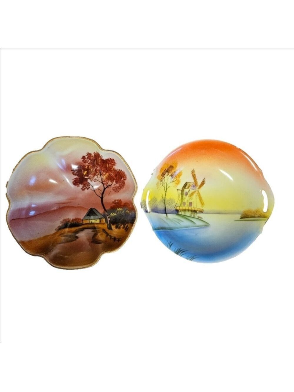 Vintage 50s Pair of Colorful Small Handpainted Bowls
